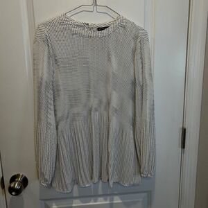 Adrianna‎ Papell Womens Blouse Polka Dot Long Sleeve White Black Size L